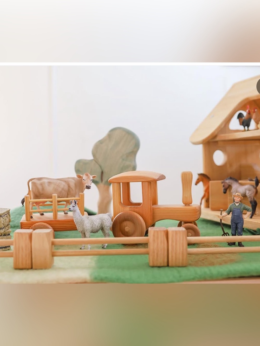 Wooden Toy Tractor w/ Trailer